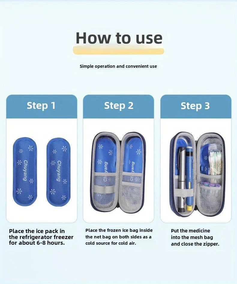 1/2 Set Insulin Pen Cooling Travel Box with 2 Cool Gel Pack