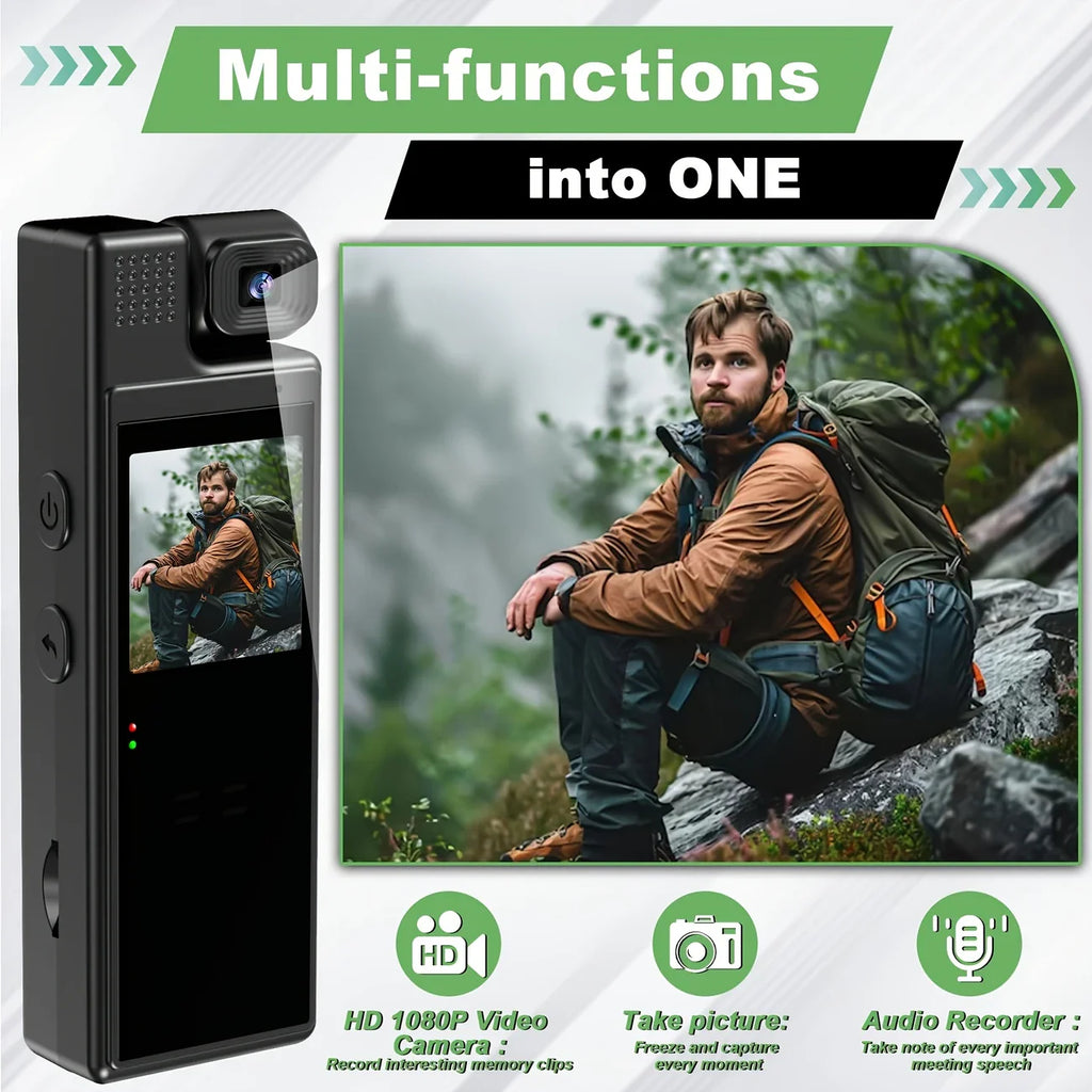 Small Body Camera, 180° Rotating Lens, Long Battery Life, Sports Recording Camera, Suitable for Sports Cycling Video Recording, Black Body, with Back Clip