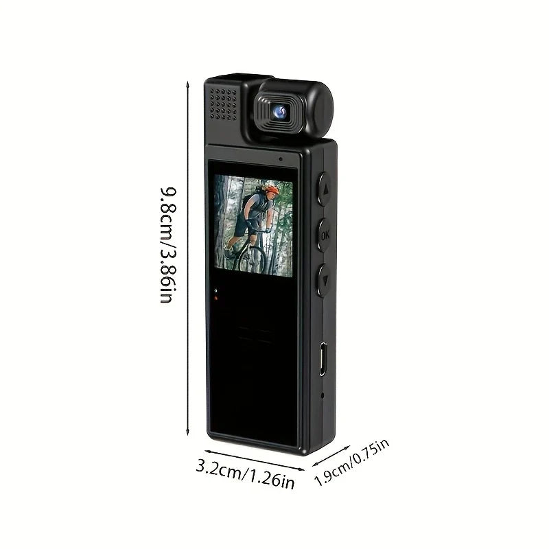 Small Body Camera, 180° Rotating Lens, Long Battery Life, Sports Recording Camera, Suitable for Sports Cycling Video Recording, Black Body, with Back Clip