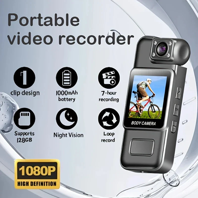 1080P HD Wearable Sports Camera, 1000mAh Rechargeable Battery, Night Vision, 180° Rotatable Lens,
