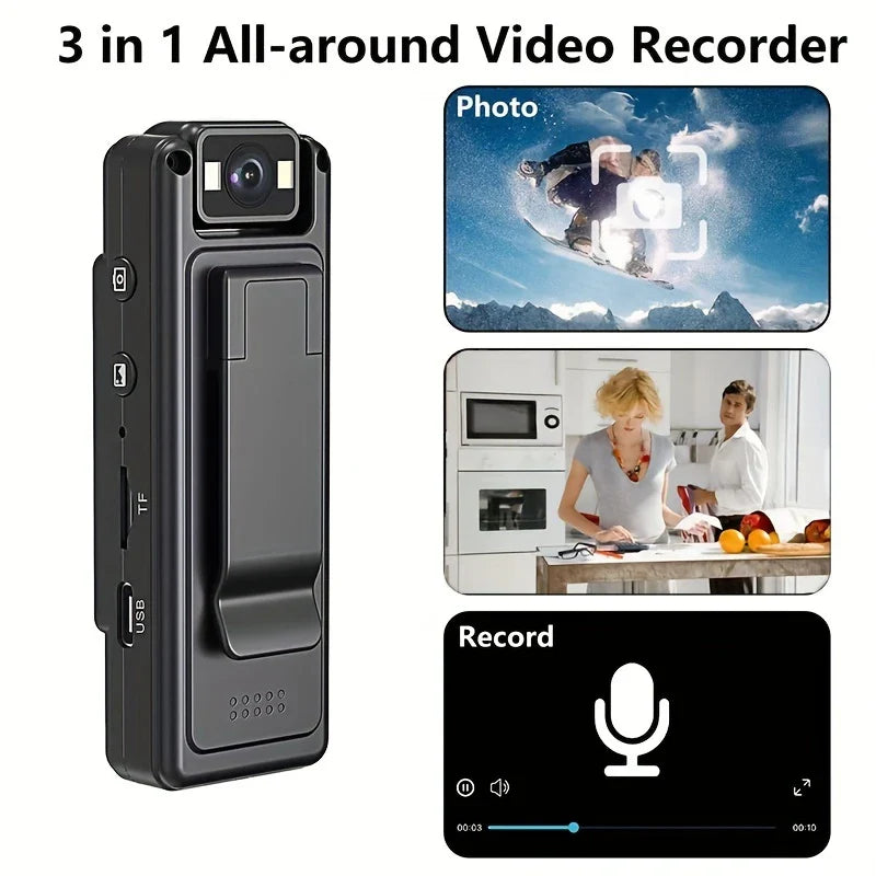 1080P Full HD Wearable Action Camera - Portable Video Recorder with 1200mAh Lithium Polymer Battery, USB Dual Charging, Clip Design, One-Click Audio & Video Recording, Night Vision, No SD Card Included