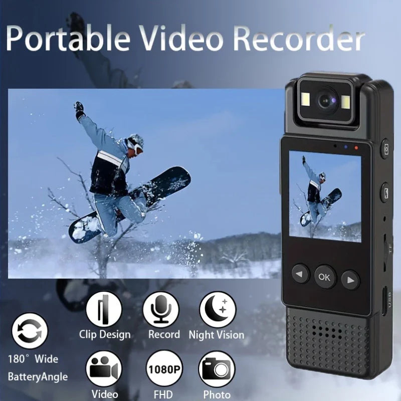 1080P Full HD Wearable Action Camera - Portable Video Recorder with 1200mAh Lithium Polymer Battery, USB Dual Charging, Clip Design, One-Click Audio & Video Recording, Night Vision, No SD Card Included