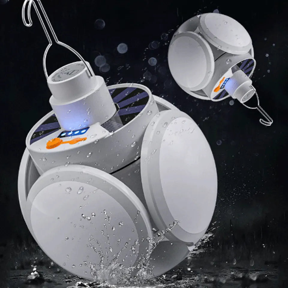 Football Foldable Solar Light, Emergency Home Camping Night Lights, Portable USB Rechargeable LED Search Light,4 sided light